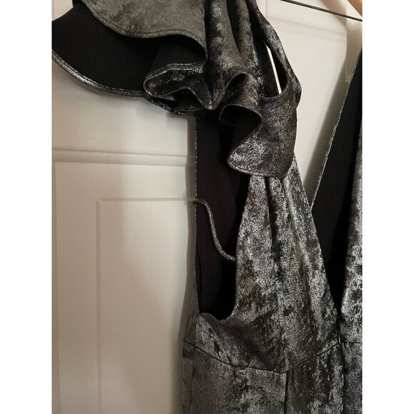 NWT TopShop Cold Shoulder Silver Metallic Foil Maxi Dress Size 2 - Picture 5 of 8